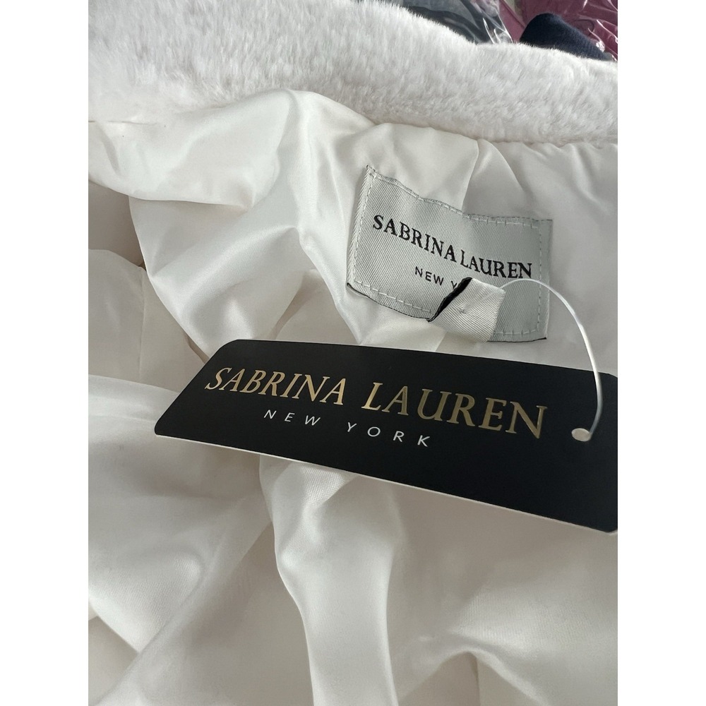 Sabrina Lauren Women's Large Faux Fur Toggle Coat Luxe‎ Look White W/ Black Trim - Picture 6 of 8